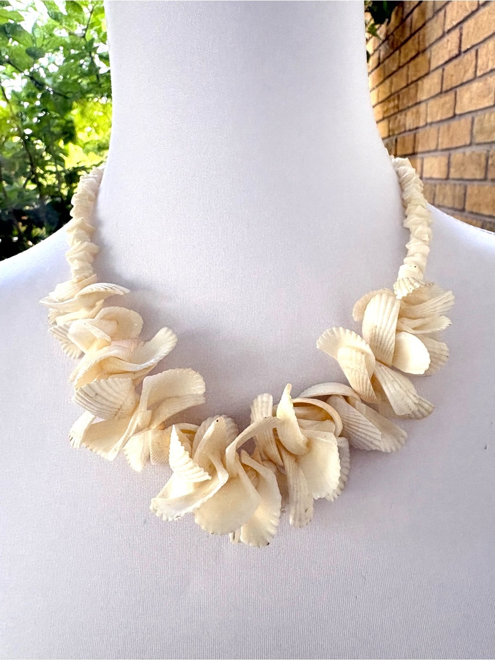 Cream Floral Shell 19” Necklace - Women Jewelry